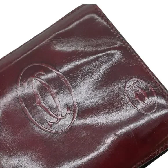Cartier Red Double C Logo Bifold Shiny Leather Must de Wallet